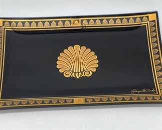 Signed Vintage Georges Briard Tray Neoclassic 22k Gold On Black
