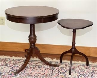 Vintage Mersman Round Solid Wood Side Table With Brass Claw Feet & Smaller Side Table
