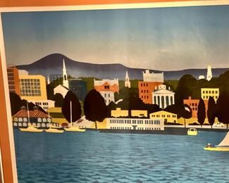 Vintage Sabra Field “Burlington From Lake Champlain” 1988 Framed Print
