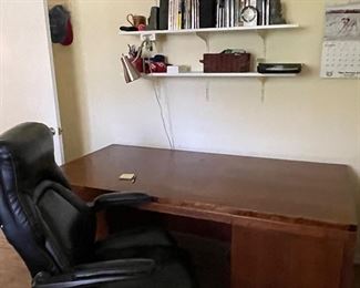 Large wood desk, nice office chair