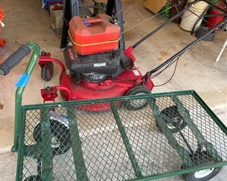 Garden cart, heavy duty metal, very nice lawn mower and antique gas can