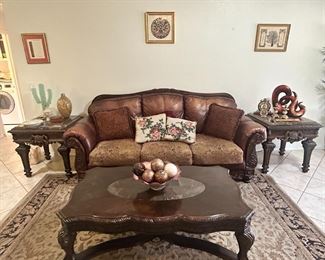 Leather / Fabric / Wood Sofa