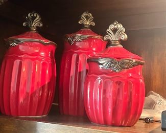3 Piece Red Canister Set