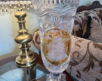 Large Cut to Clear Amber Crystal Nautical Vase