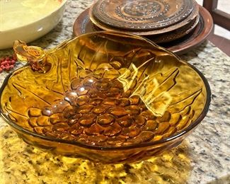 Indian Glass Amber Grape Bowl