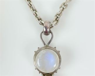 87 Grams Fine Sterling Silver Moon Stone & Aquamarine 24Ó Necklace
