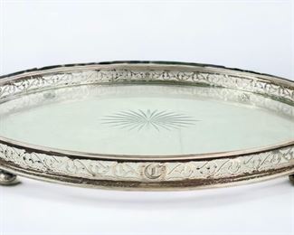 Fine George A. Henckel & Co Sterling Silver & Glass 20Ó Serving Tray, 2644 Grams Weighted
