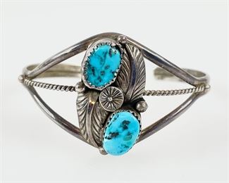 13 Grams Fine Native American Sterling Silver Turquoise Cuff Bracelet
