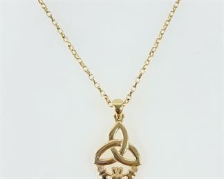 4.1 Grams Fine 14K Yellow Gold Irish Celtic Knot Claddagh 18Ó Necklace
