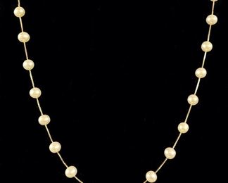 8 Grams Fine 14K Yellow Gold Genuine Pearl Station 17Ó Necklace
