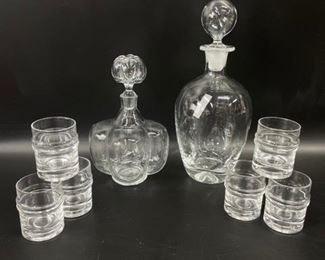 Vintage Crystal Orrefors Mid Century Swedish Crystal Decanter PETITE with Hand Blown Crystal Decanter and liquor glasses
