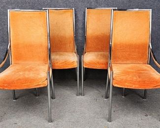 Vintage Mid Century Modern Hollywood Regency Bassett Mirror Chrome & Velvet Dining Chairs
