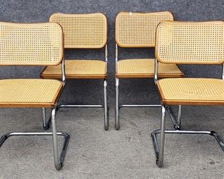 Vintage Cesca Mrcel Breuer Knoll Mid Century Modern Chrome Cane Seat Dining Chairs One Seat Damaged
