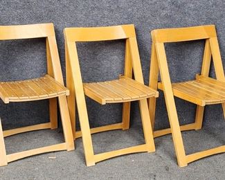 3 Mid Century Modern MCM Slat Folding Chairs
