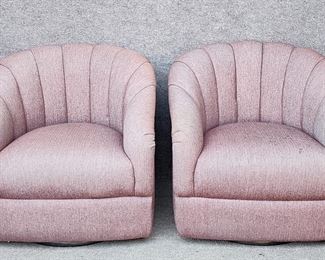 20th Century Pair Tufted Upholstered Swivel MCM Hollywood Regency Style Chairs
