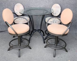 Trica MCM Style Swivel adjustable Dining Chairs & Glass Top Table
