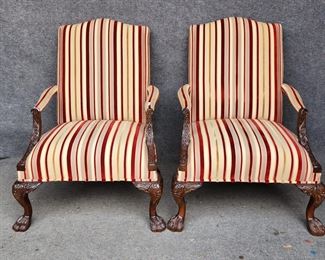 Pair Ethan Allen Paw Foot Silk Velvet Upholstered Lounge Chairs Elegant
