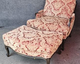 Fantastic Ethan Allen Wood Silk & Velvet Upholstered Lounge Chair & Ottoman French Style
