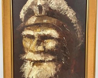 Gild framed Bill Cheeseman portrait of a captain acrylic on board circa 1973
