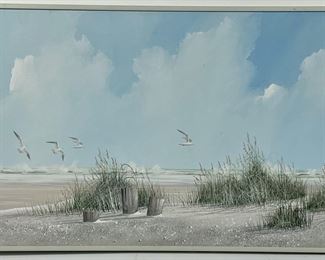 Framed signed Rex Duggar original oil on canvas beach scene
