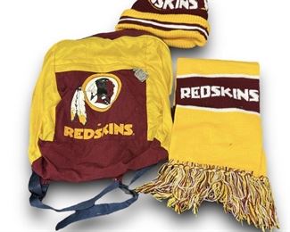 Lot of Vintage Washington Redskins Merch Including a Backpack, Scarf and beanie
