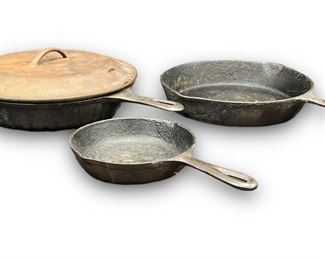 Lot of Three Cast Iron Skillets Including one Wagner Ware
