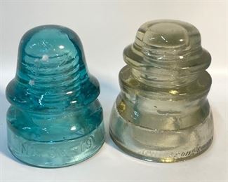 2 Antique Glass Telephone Pole Insulators - Hemingray 36-19 and Armstrong DP 1
