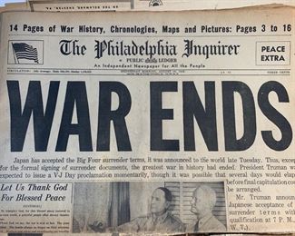 Vintage Newspaper Ephemera - Japs Surrender, WWII PEACE achieved, Franklin Delano Roosevelt Passes, Man On The Moon, War Ends, Foreign German Man On The Moon Paper and More
