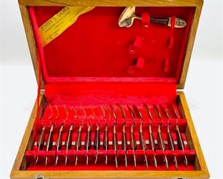 Vintage Siam Flatware Asian Thai Bronze Brass Wood HANDLE- Small Spoon Samran
