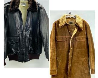 Williams Barry Leather & Suede Brown Mens Coat Size 40 & L.L.Bean 100% Leather And Wool Fleece & Lambskin Collar MenÕs Jacket Size 40L
