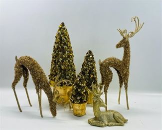 Gold Glitter Christmas Reindeers & Christmas Trees
