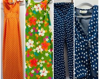 Vintage 1960's Mod clothing Lot Kingsley Poka Dot set , Gay Gibson Orange Poka Dot Dress, Sears Hawaiian Fashion Dress lot
