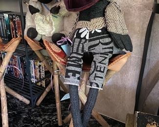 Funky stuffed characters - the Sheep is knitting. The crow is just hanging out.