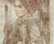 Edna Hibel (American, 1917-2014), Girl In Red Hat (Caroline) Lithograph, C. 1970