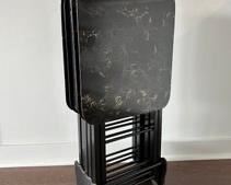 Set Of 4 Vintage Woodcraft Hostette Folding Tables With Storage Caddy