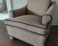 Navy And Beige Upholstered Arm Chair, Modern