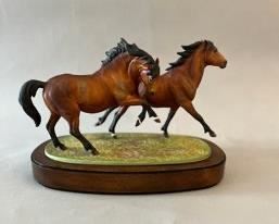 Royal Worcester Porcelain Sculpture, Galloping Ponies, 1974