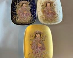 Group Of Three Edna Hibel Arte Ovale Takara Plates, Made In Bavaria, C. 1980