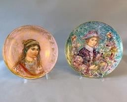 Two Large Edna Hibel Porcelain Art Plates, C. 1980s
