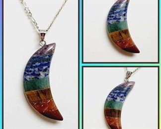 Chakra Moon Necklace with Sterling Silver Necklace 