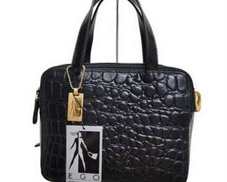 EGO Black Leather Handbag with Strap Vintage  New  Never Used