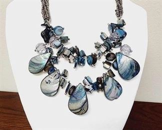 Erica Lyons Layered Cluster Abalone Shell Necklace with Seed Beads. Beautiful Necklace 