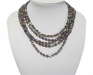 Five 5 Layer Faceted Iridescent Glass Beaded Necklace 