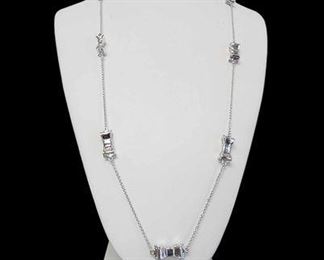 Kate Spade Bow Silver Colored Necklace Signed