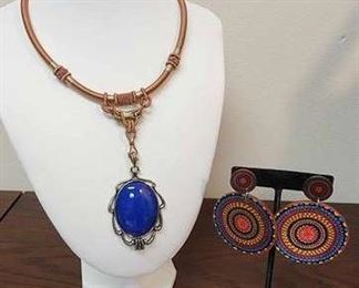 Lapis Tested Necklace with MultiColored Wood Earrings