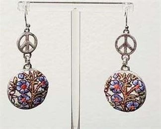 Lucky Brand Peace Embroidered Earrings 