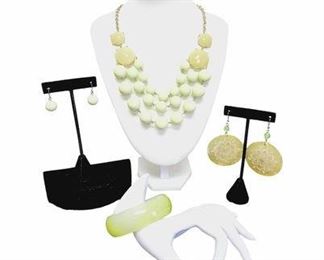 Pastel Green and Yellow Jewelry. Disc Earrings and Bangle Bracelet