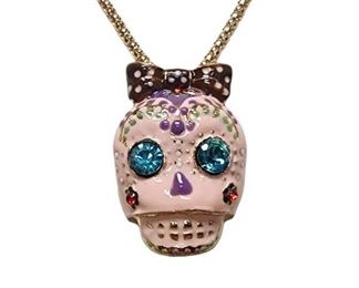 Pink Sugar Skull Necklace With Rhinestones 