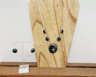 Seraphinite Sterling Silver Necklace Earrings