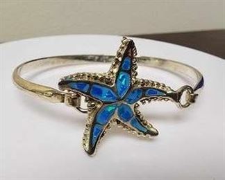 Starfish Blue Opal Bracelet Marked Mexico  Very Nice Piece
